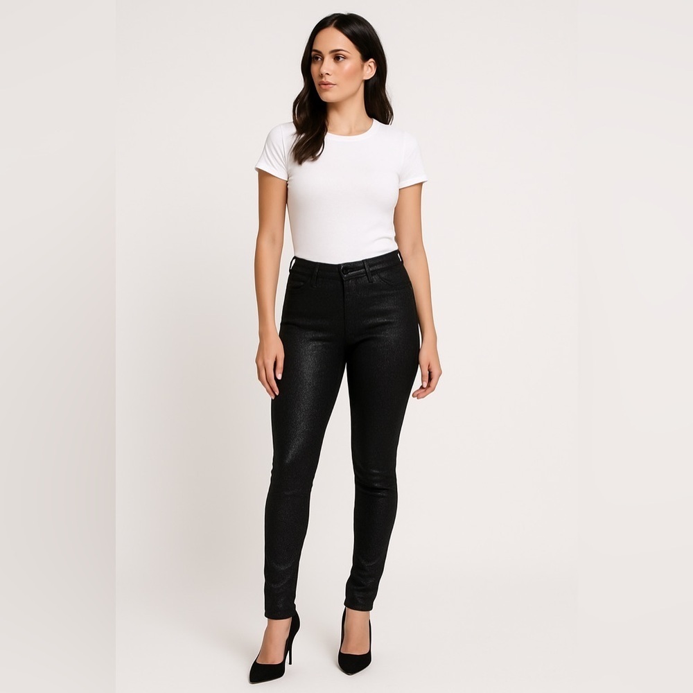 Fashion Nova Black Coated Skinny Pants – Size M Stretch High Shine